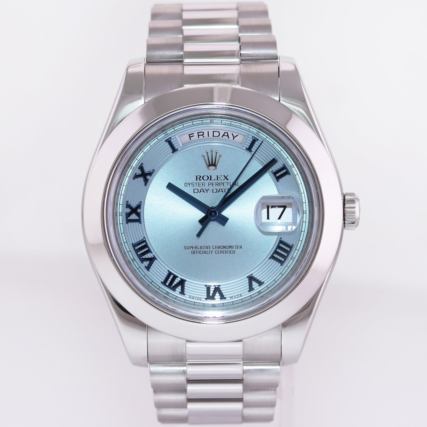 MINT Rolex Day-Date 41mm Blue Roman Platinum President 218206 Watch Box