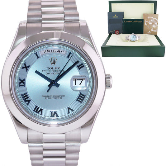 MINT Rolex Day-Date 41mm Blue Roman Platinum President 218206 Watch Box