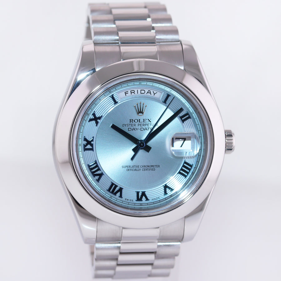MINT Rolex Day-Date 41mm Blue Roman Platinum President 218206 Watch Box