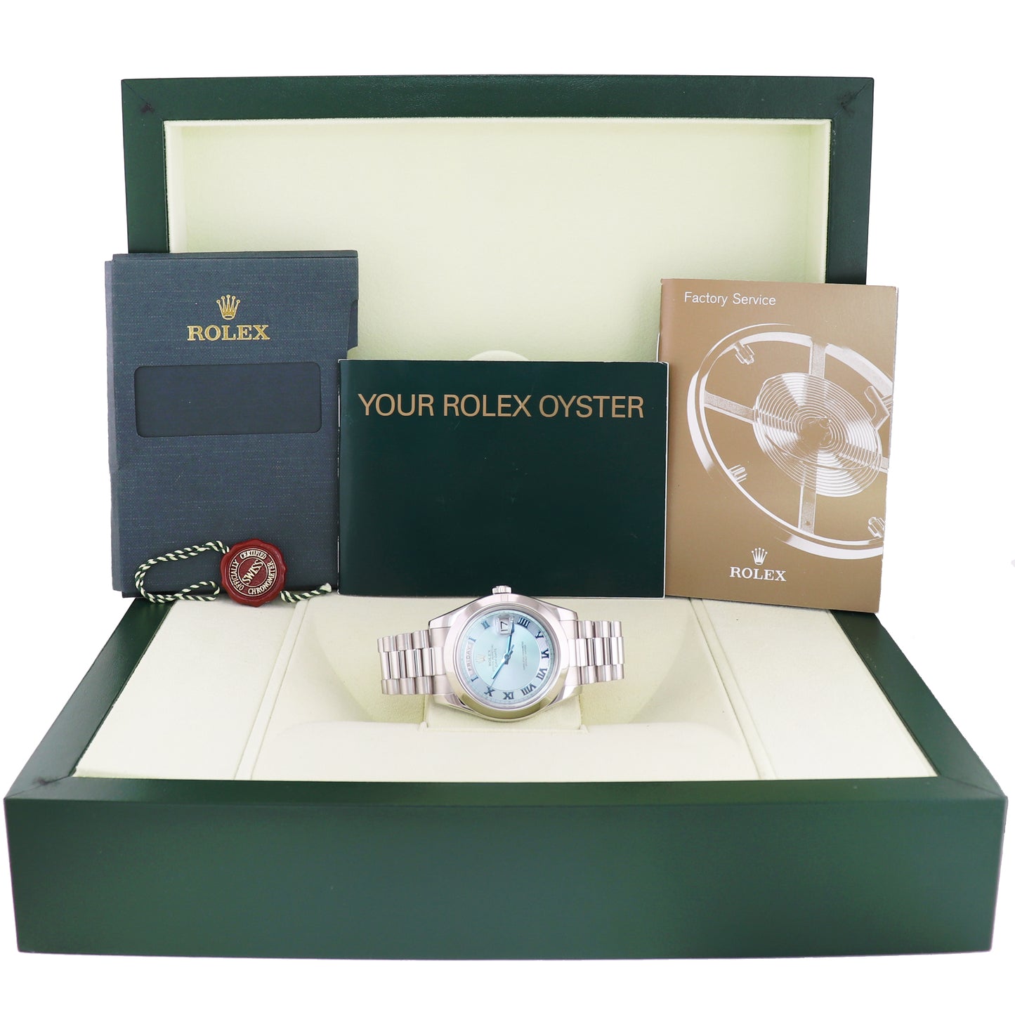 MINT Rolex Day-Date 41mm Blue Roman Platinum President 218206 Watch Box