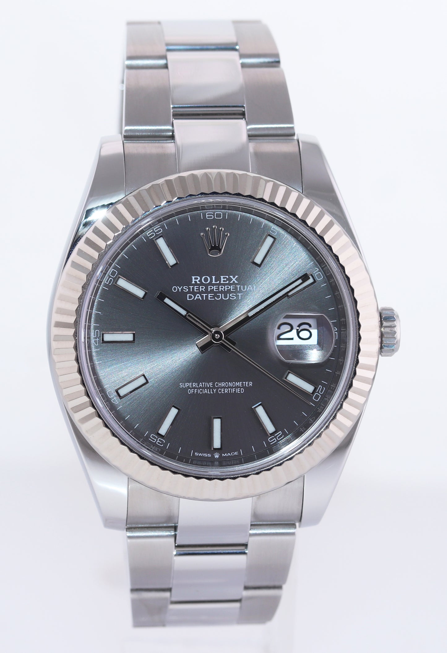 2023 MINT Rolex DateJust 41 Rhodium Stick Oyster Fluted 126334 Watch Box