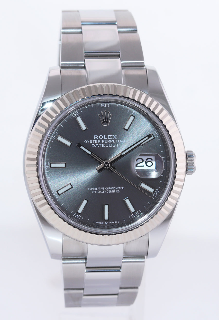 2023 MINT Rolex DateJust 41 Rhodium Stick Oyster Fluted 126334 Watch Box