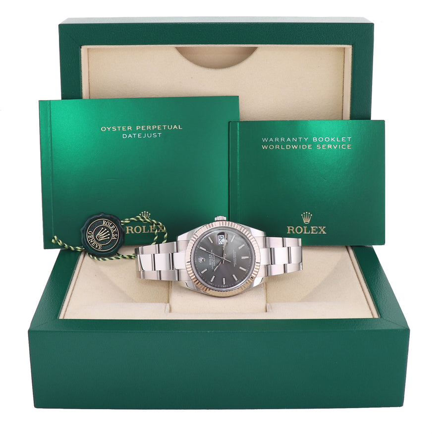 2023 MINT Rolex DateJust 41 Rhodium Stick Oyster Fluted 126334 Watch Box