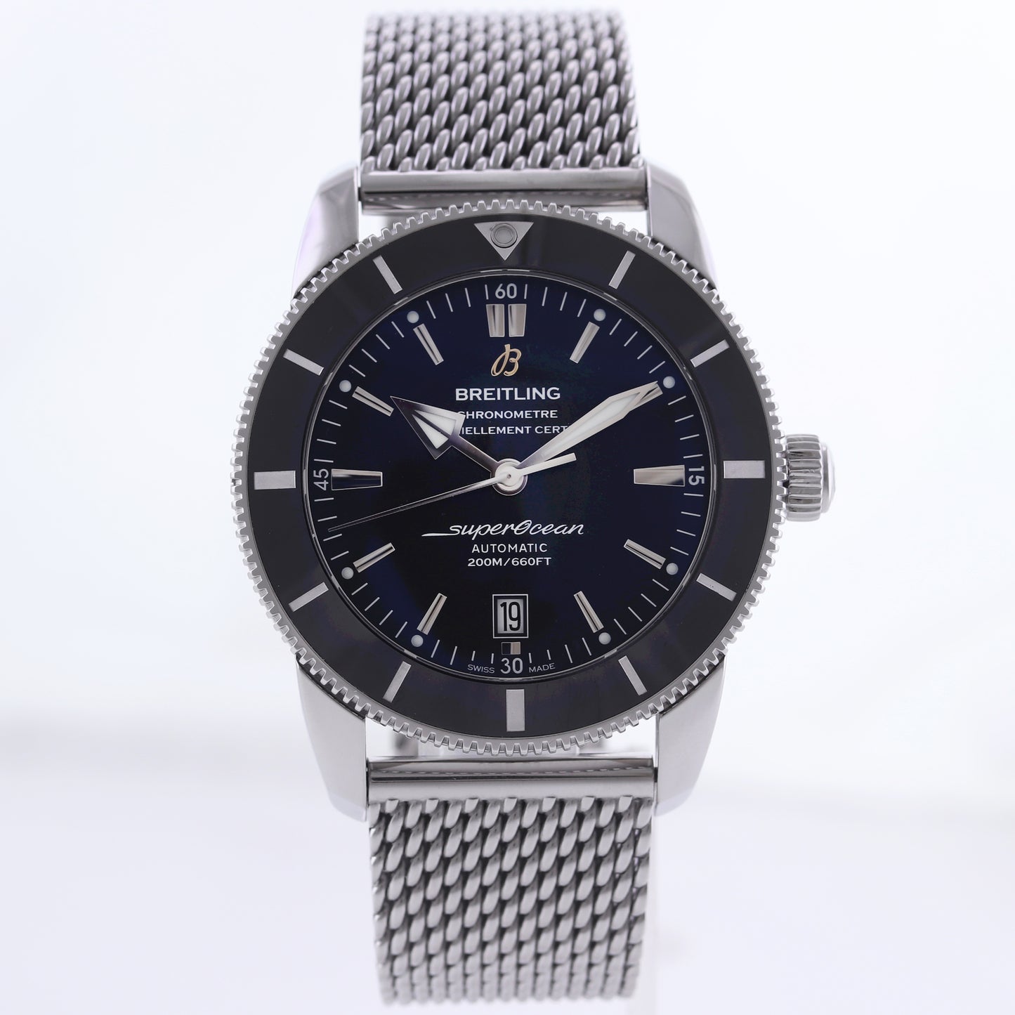 PAPERS Breitling Superocean Heritage II 46mm Black Steel Mesh AB2020 46mm Date Watch