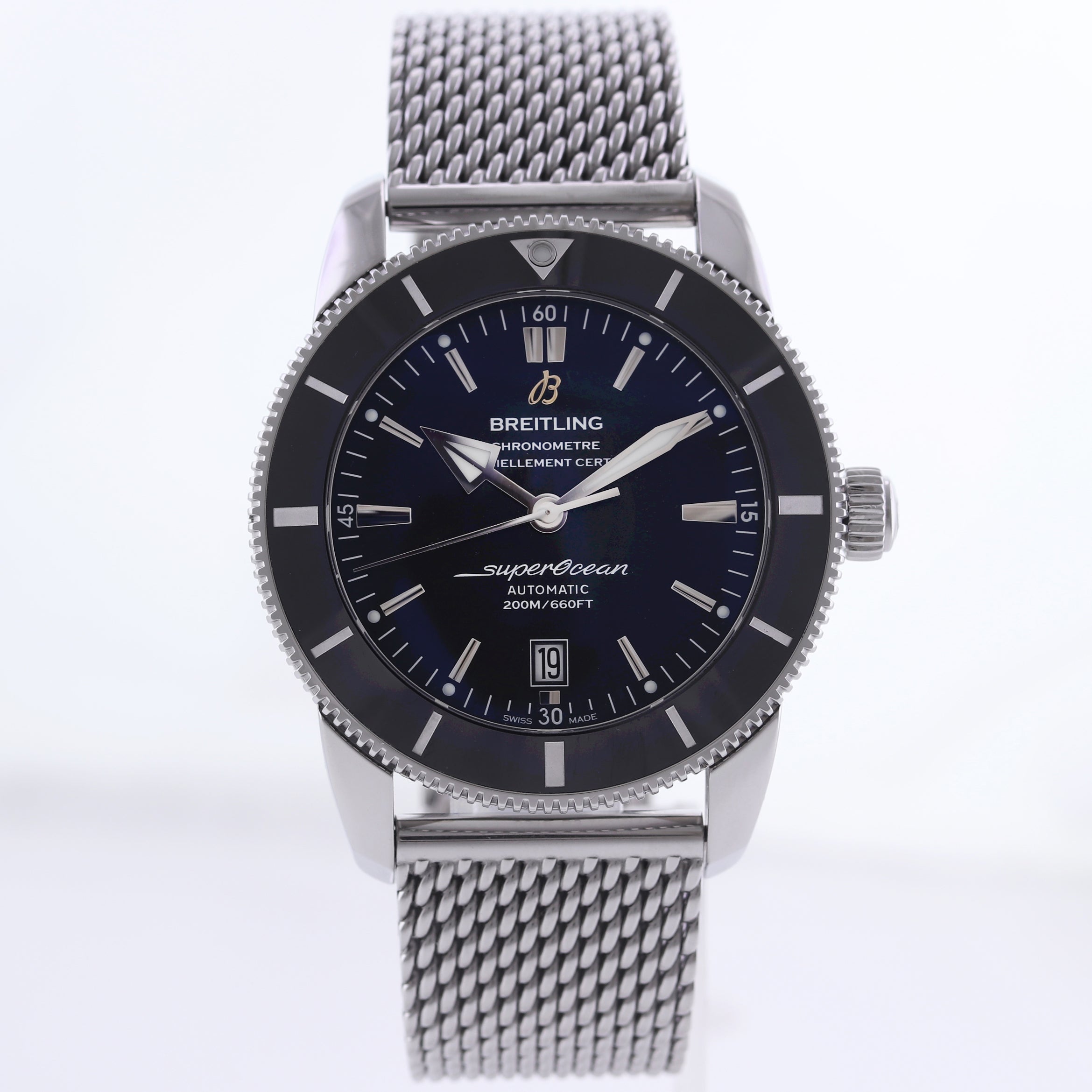 PAPERS Breitling Superocean Heritage II 46mm Black Steel Mesh AB2020 46mm Date Watch