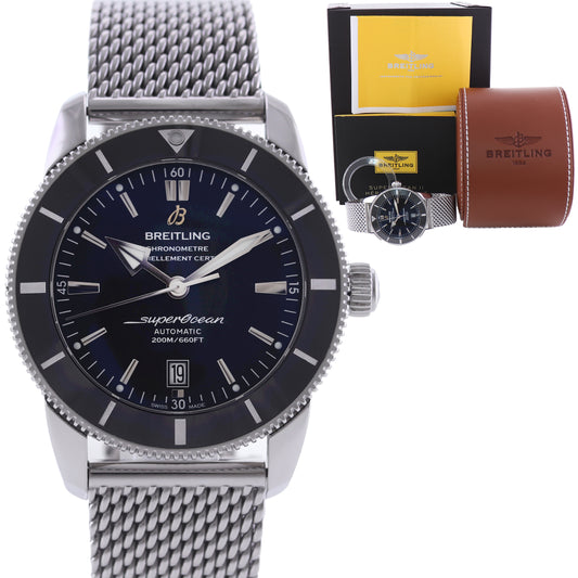 PAPERS Breitling Superocean Heritage II 46mm Black Steel Mesh AB2020 46mm Date Watch
