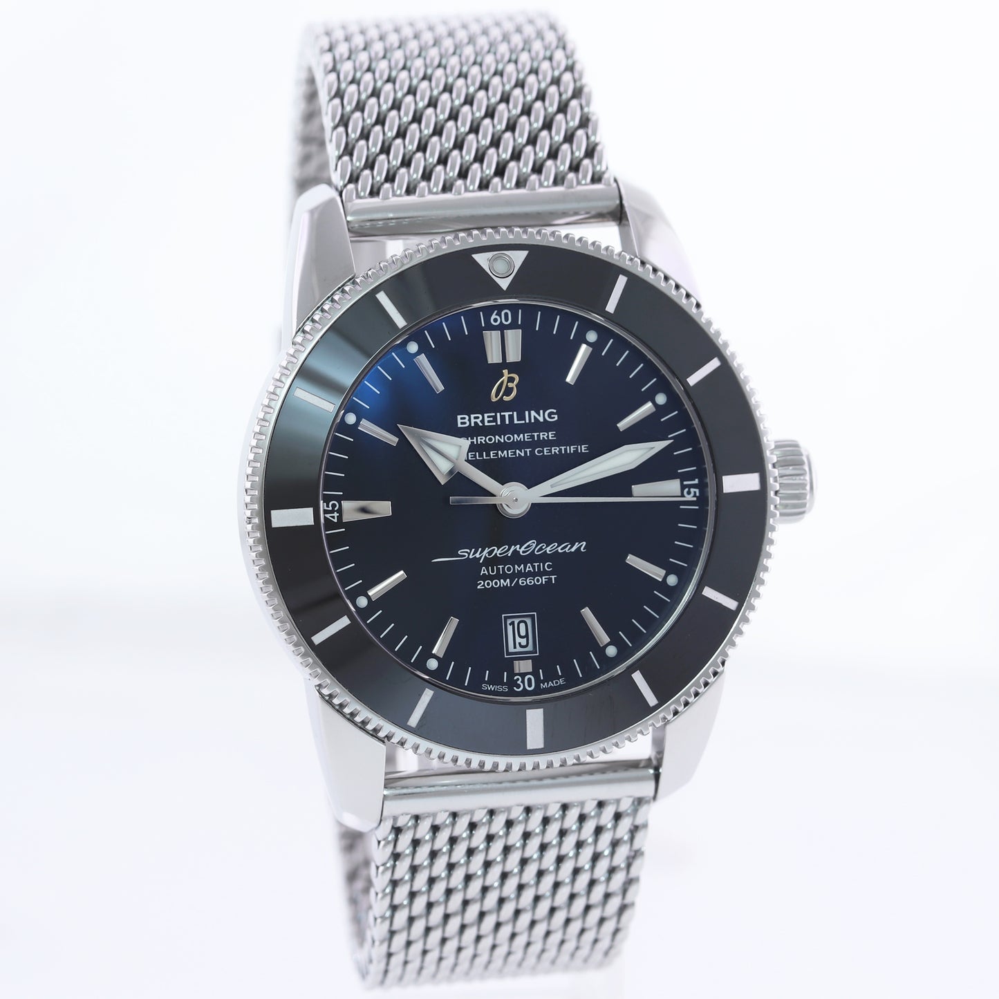 PAPERS Breitling Superocean Heritage II 46mm Black Steel Mesh AB2020 46mm Date Watch