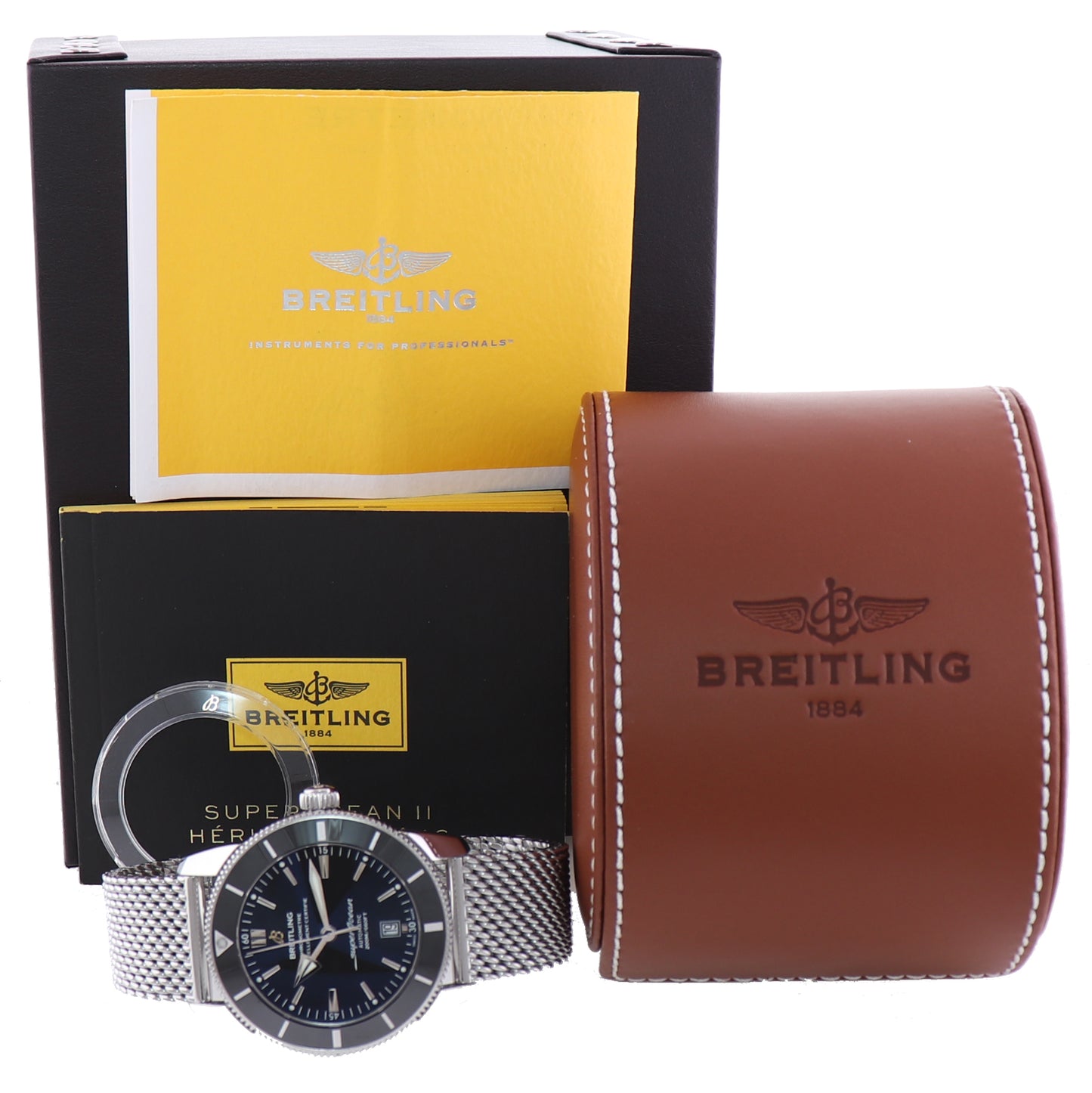 PAPERS Breitling Superocean Heritage II 46mm Black Steel Mesh AB2020 46mm Date Watch