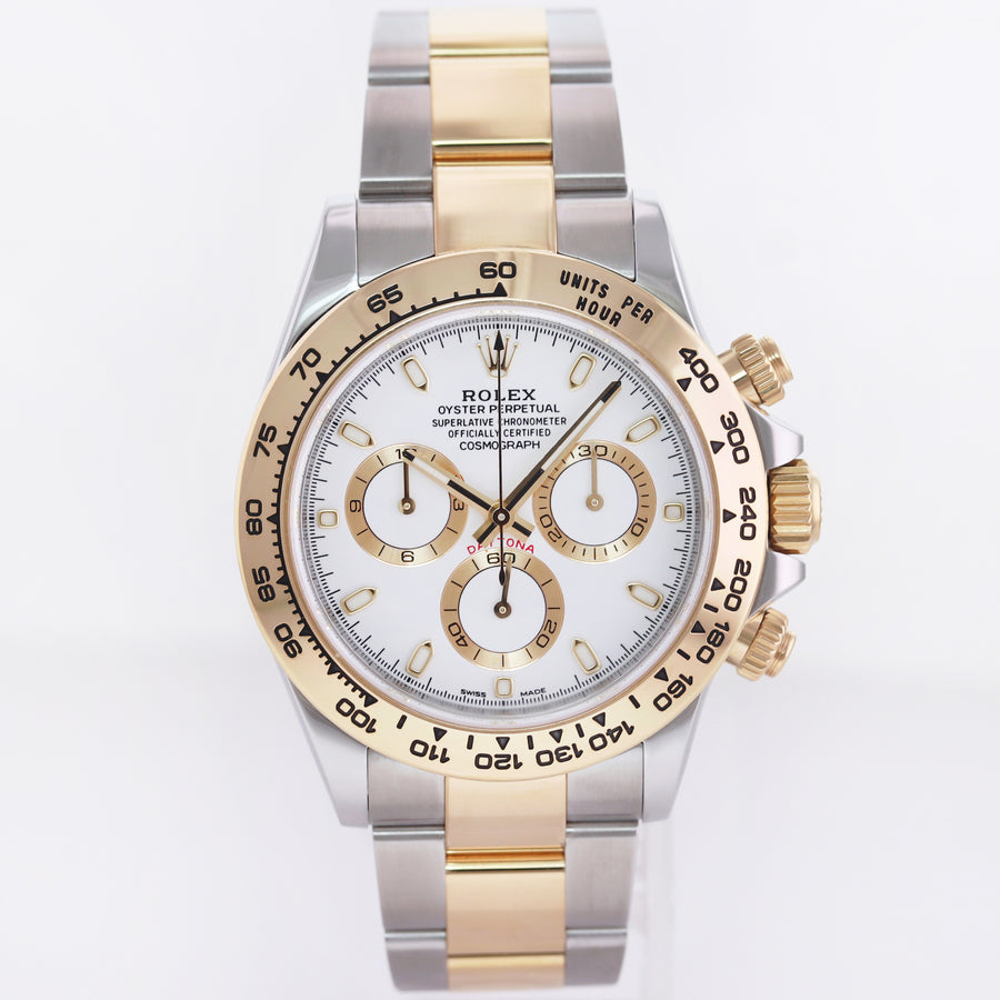 2021 MINT Rolex Daytona 116503 White Chronograph Two Tone Gold Steel Watch Box