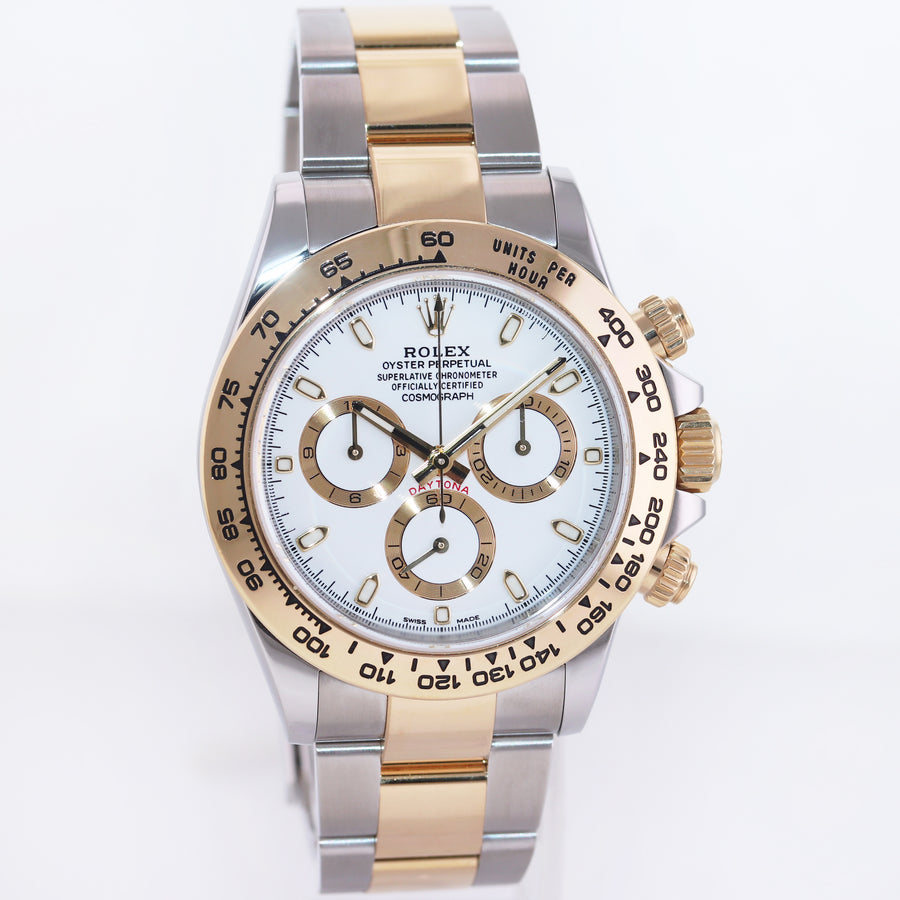 2021 MINT Rolex Daytona 116503 White Chronograph Two Tone Gold Steel Watch Box
