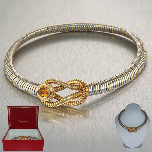 Cartier 18k Yellow Gold Stainless Steel Hercules Knot Citrine 17" Necklace