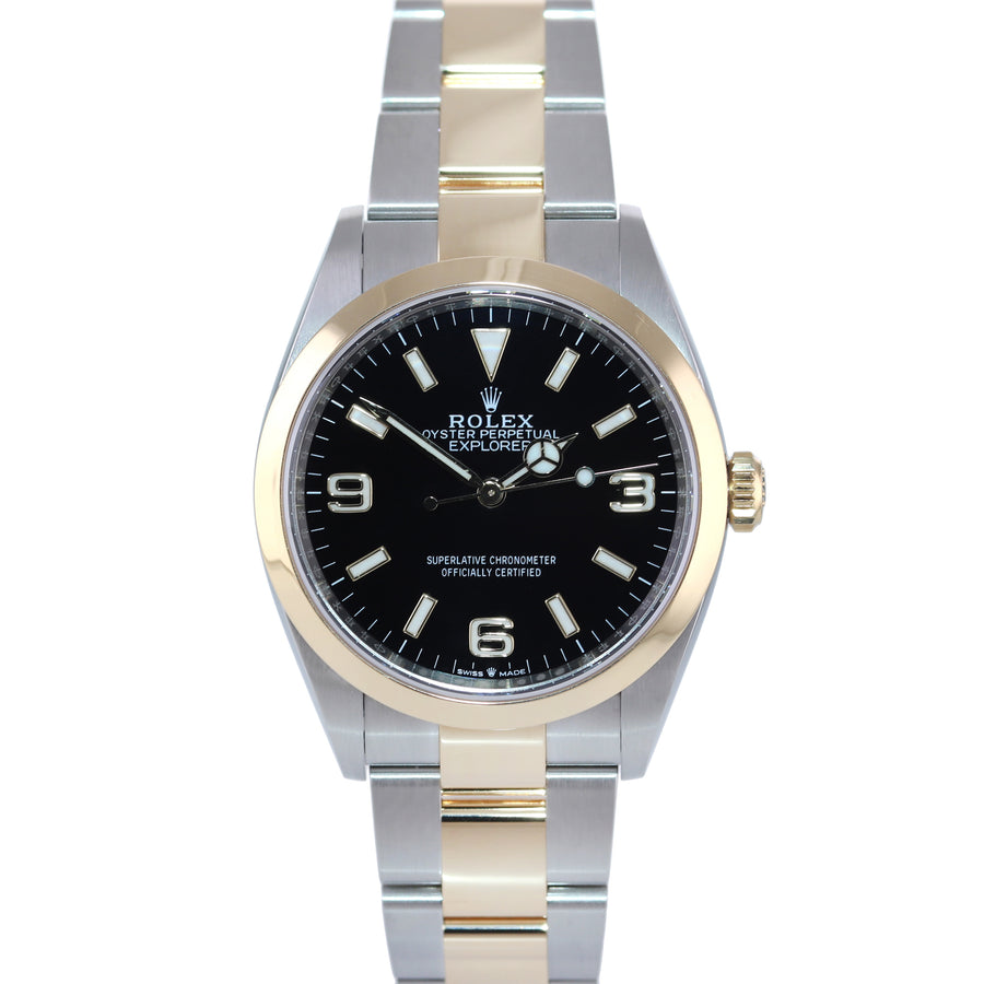 2023 MINT Rolex 124273 Explorer 1 Black Steel Two Tone Yellow Gold 36mm Watch Box