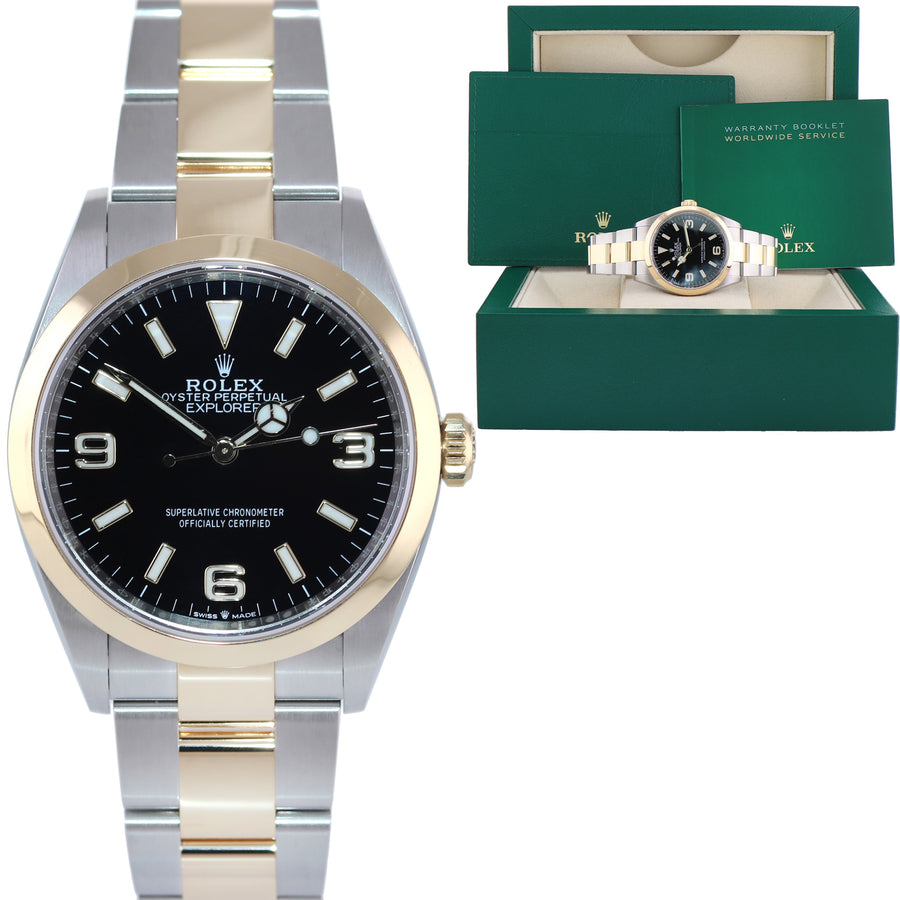 2023 MINT Rolex 124273 Explorer 1 Black Steel Two Tone Yellow Gold 36mm Watch Box
