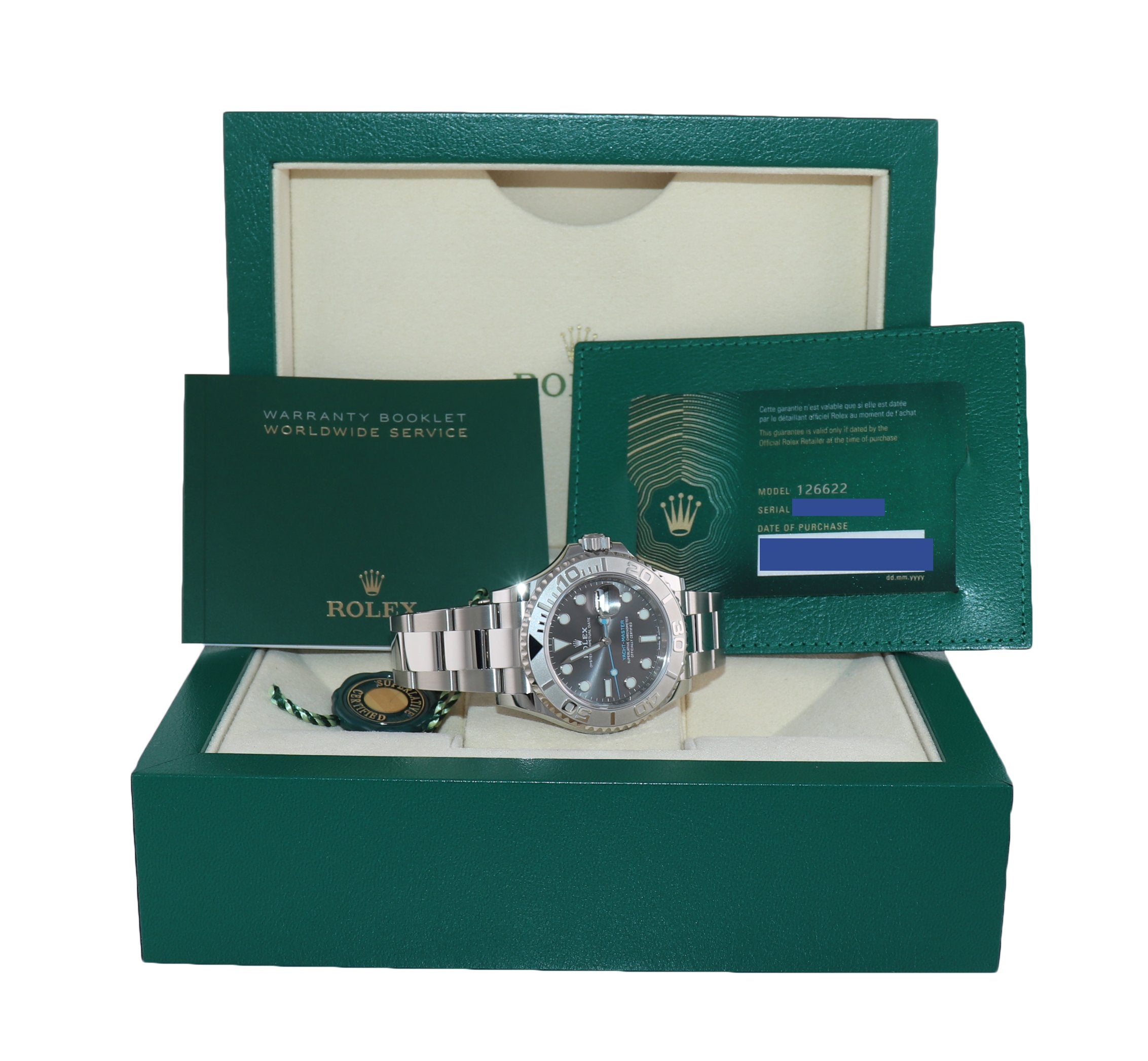 2023 NEW PAPERS Rolex 126622 Yacht-Master Steel Platinum Rhodium Blue Watch Box