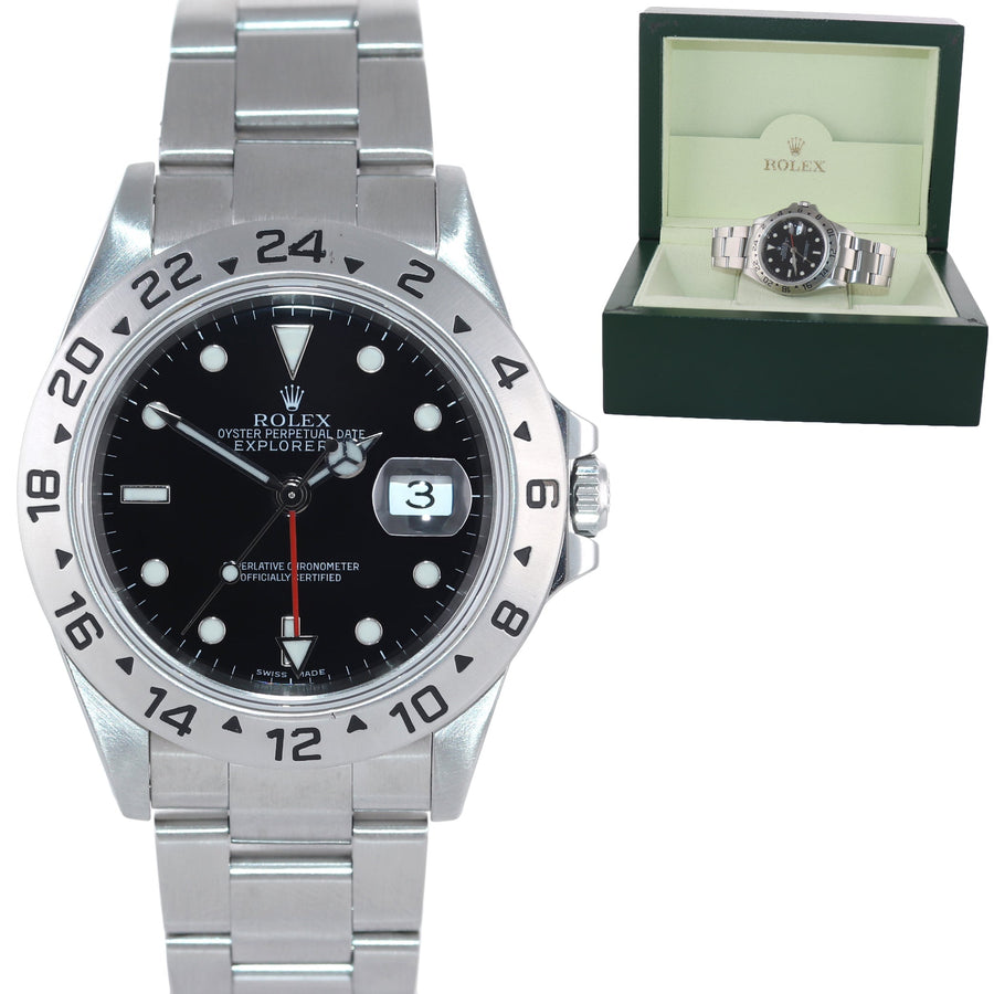 1999 MINT Rolex Explorer II 16570 Stainless Steel Black Dial GMT 40mm Watch Box