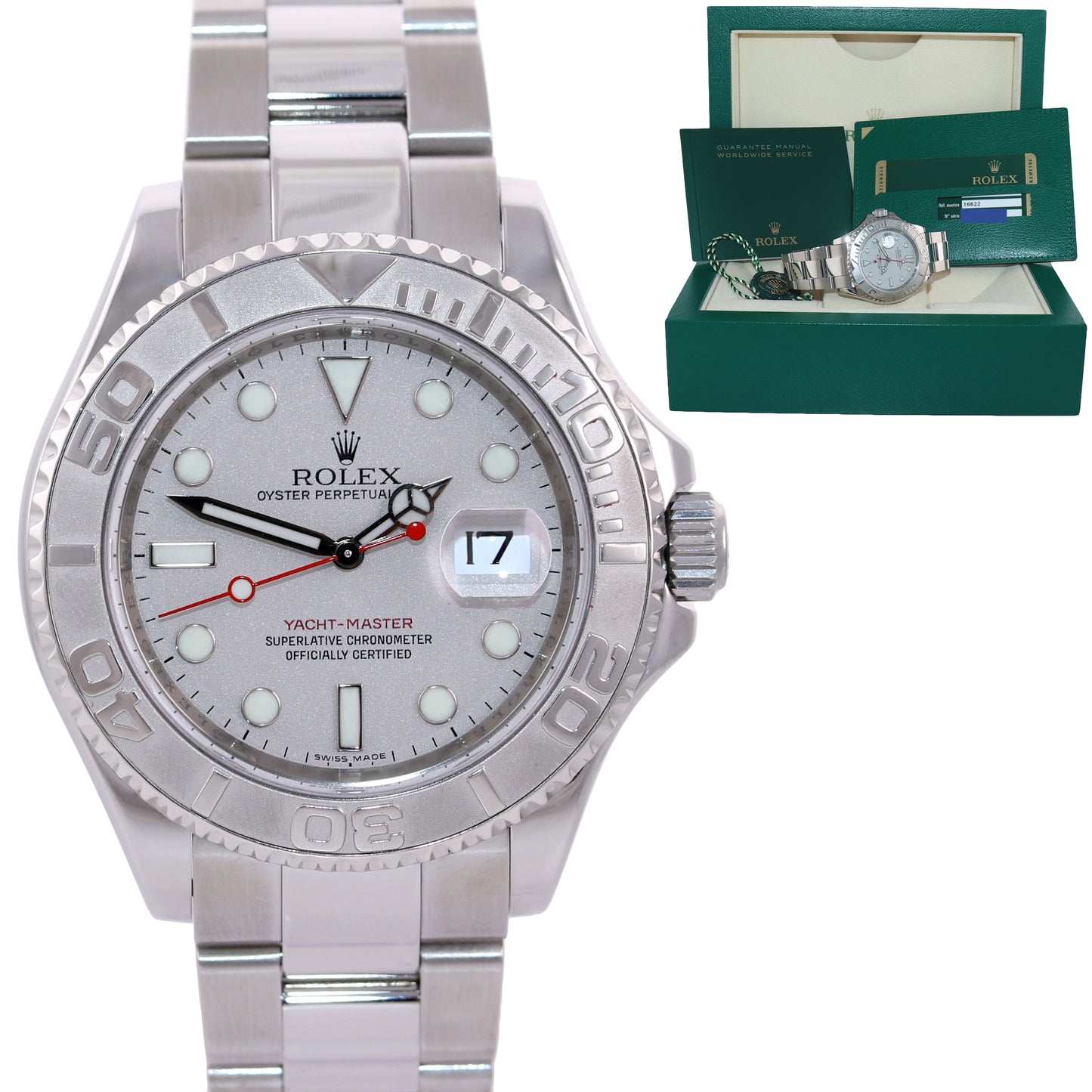 MINT PAPERS 2009 Rolex Yacht-Master 16622 Steel Platinum Bezel Oyster 40mm Watch Box