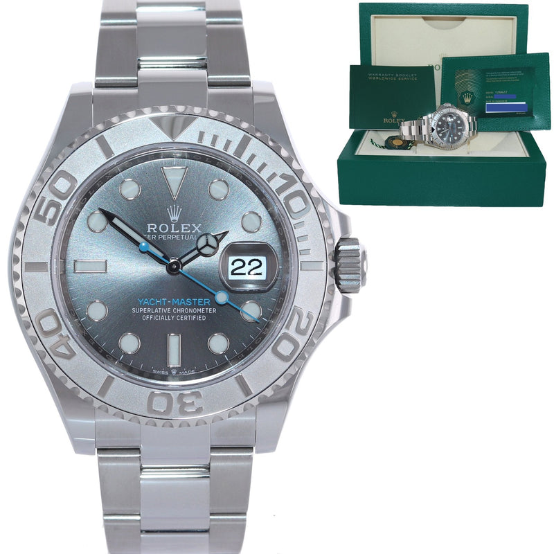 2023 NEW PAPERS Rolex 126622 Yacht-Master Steel Platinum Rhodium Blue Watch Box