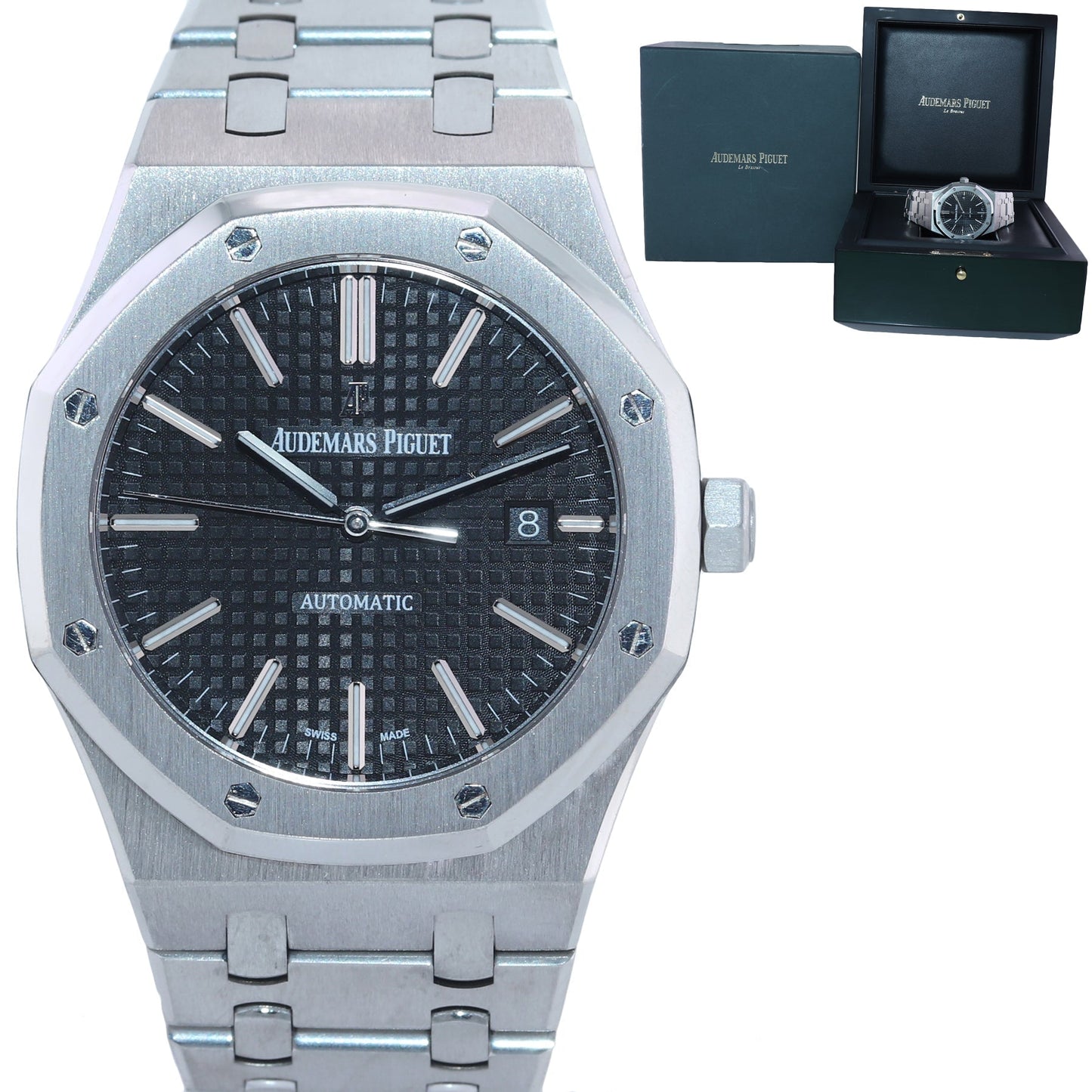 2015 MINT Audemars Piguet Royal Oak 41 Black Dial Steel 15400ST Watch Box