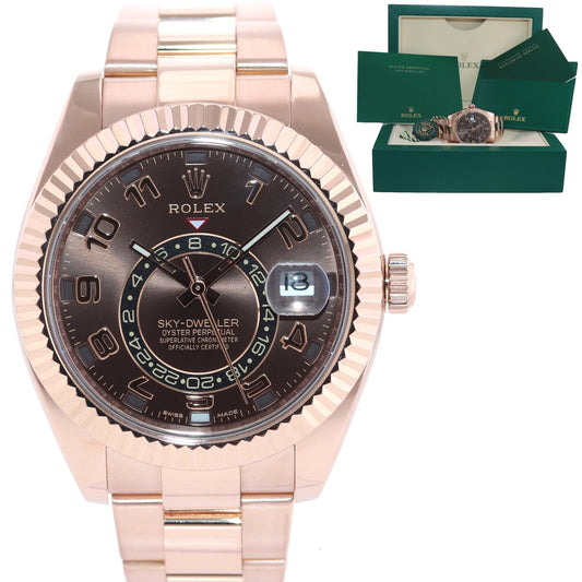 Mint 2017 Rolex Sky-Dweller Rose Gold Chocolate Arabic 326935 42mm Watch Box