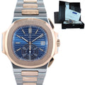 MINT 2015 PAPERS 5980/1AR-001 Patek Philippe Nautilus Rose Gold Two Tone Blue Watch