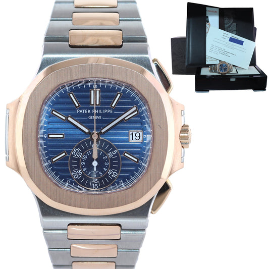 MINT 2015 PAPERS 5980/1AR-001 Patek Philippe Nautilus Rose Gold Two Tone Blue Watch