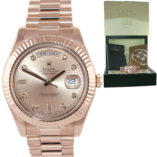 MINT 2009 Rolex 218235 Day Date II President 18k Everose Gold Diamond 41mm Watch Box