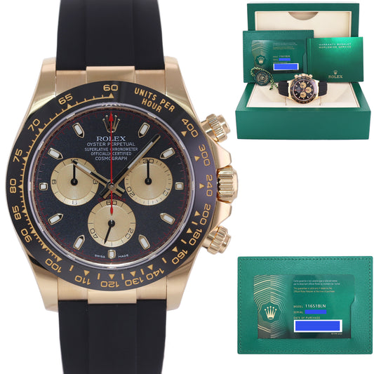 MINT PAPERS 2021 Rolex Daytona 116518LN Gold Paul Newman Oysterflex Black Watch Box