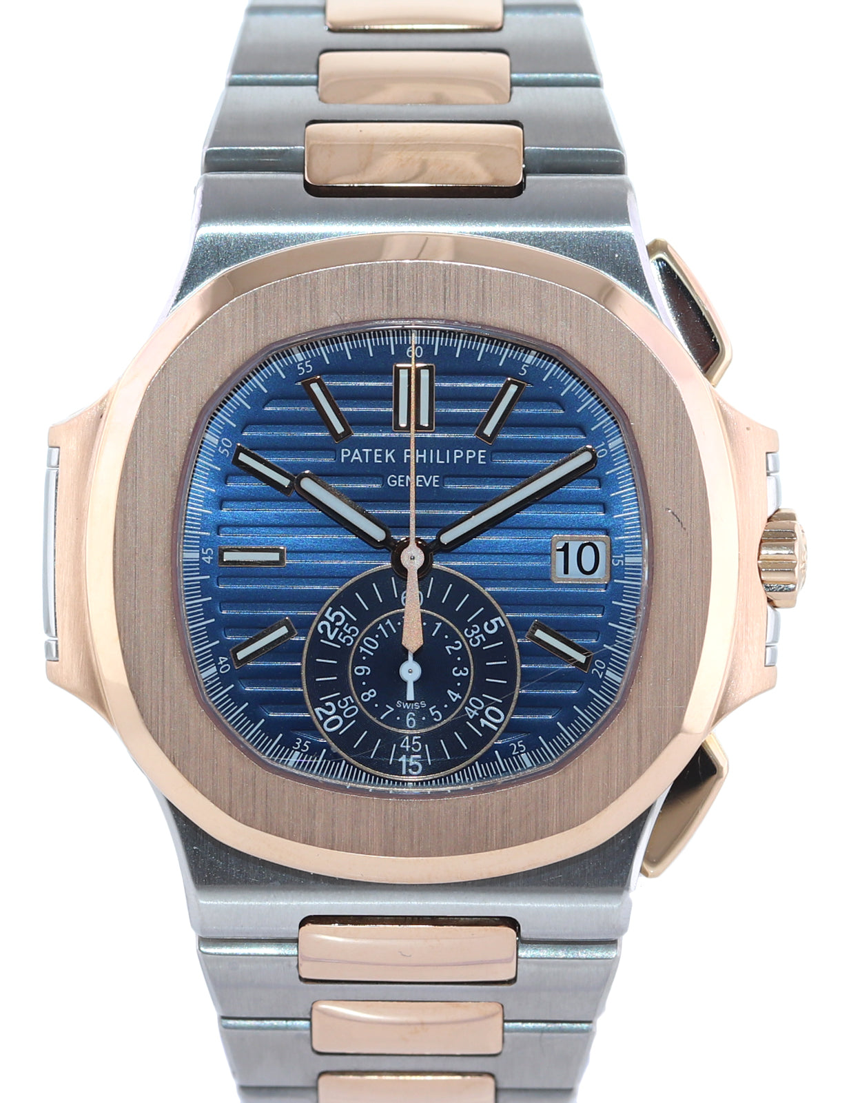 MINT 2015 PAPERS 5980/1AR-001 Patek Philippe Nautilus Rose Gold Two Tone Blue Watch